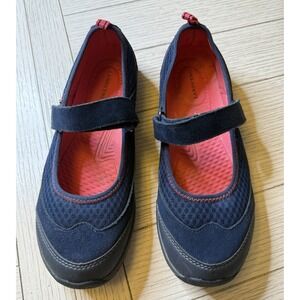 Lands End Blue W/ Pink‎ Mary Jane Flats W/ Hook & Loop Close. Women's Sz 10 B